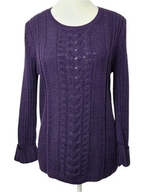 The Limited Women’s Deep Purple Cable Knit Sweater XL Wool Blend Crewneck